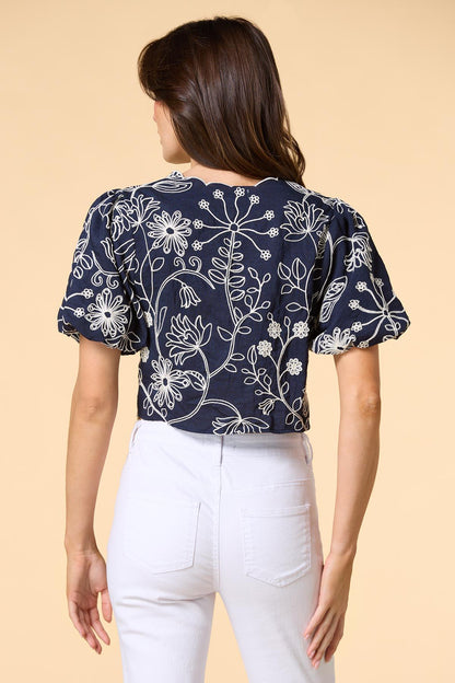 Versona navy blooms soutache top NAVY