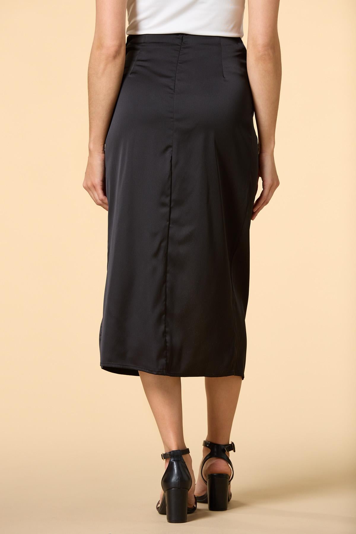 Versona sleek and chic satin midi skirt BLACK