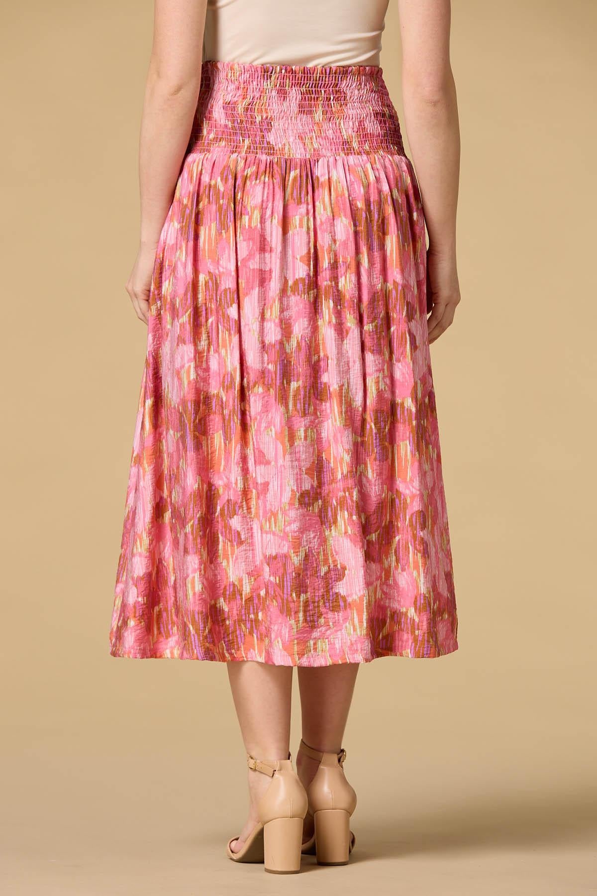 Versona watercolor blooms midi skirt REDPINK_MULTI