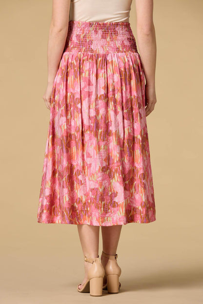 Versona watercolor blooms midi skirt REDPINK_MULTI