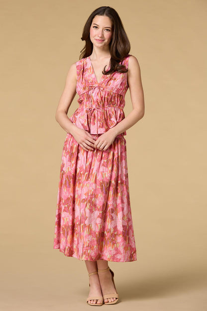 Versona watercolor blooms midi skirt REDPINK_MULTI