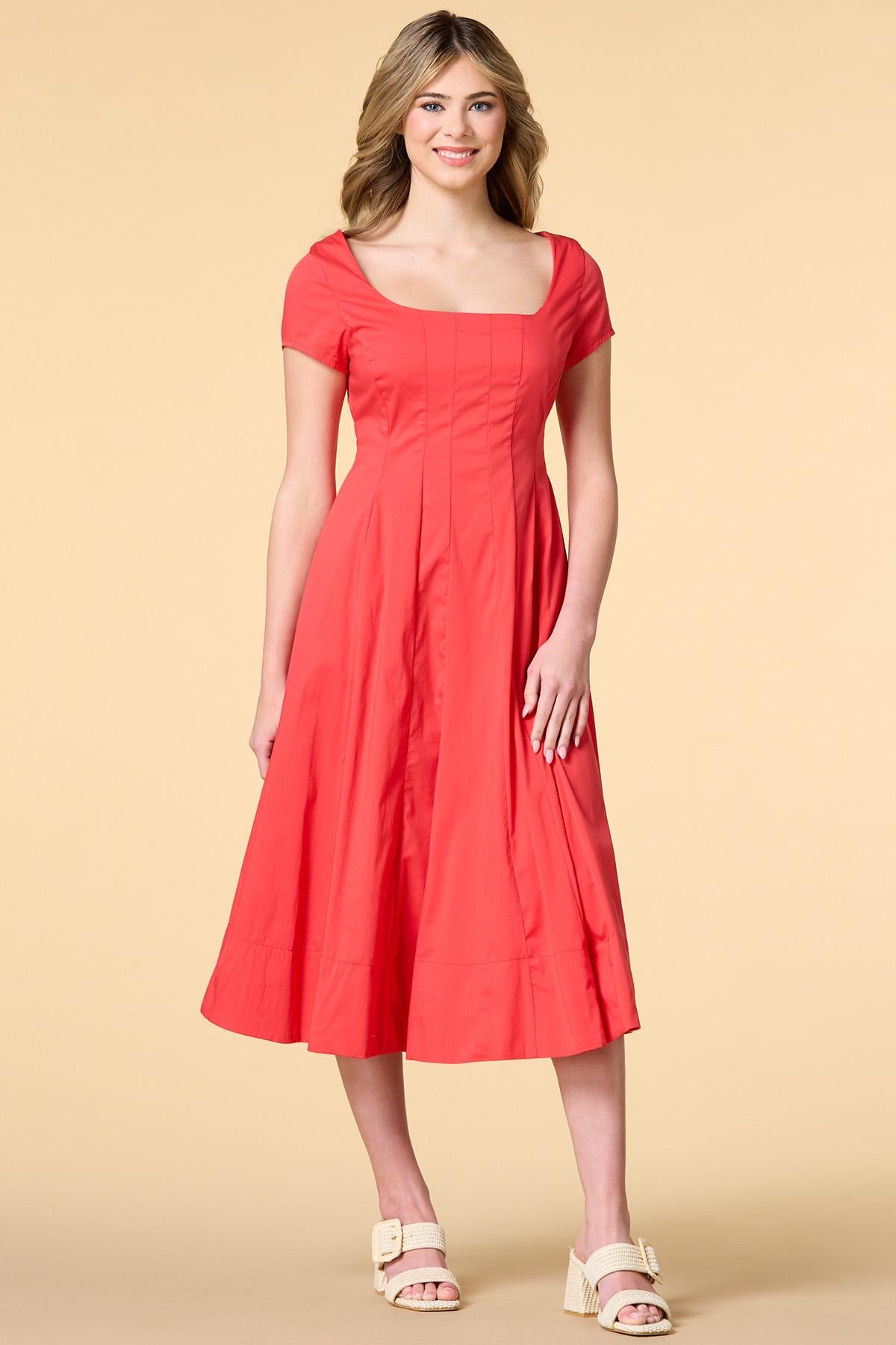 Versona cute in coral poplin midi dress CORAL