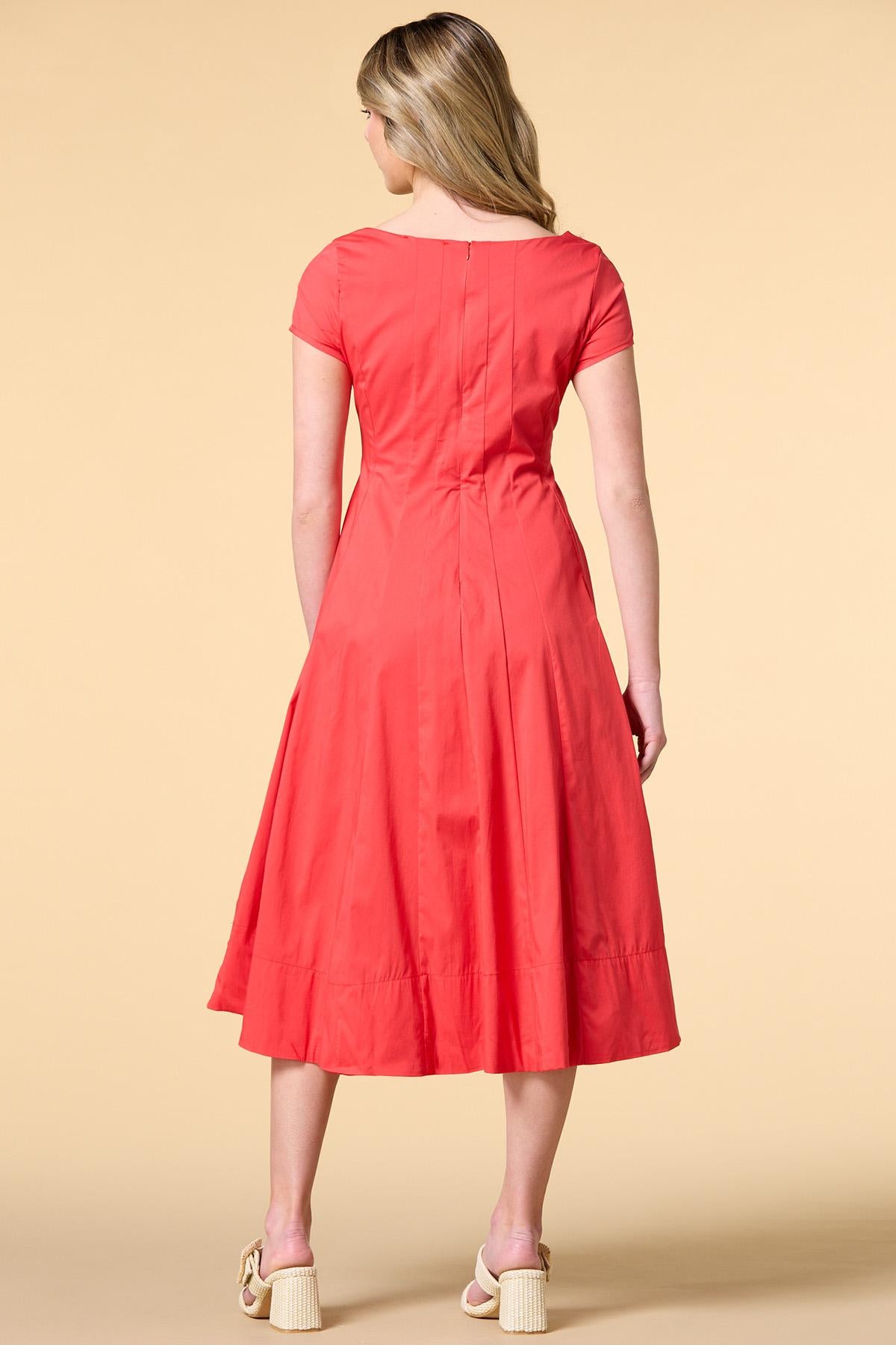 Versona cute in coral poplin midi dress CORAL