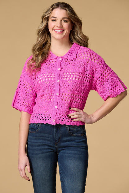 Versona that`s hot crochet cardigan PINK