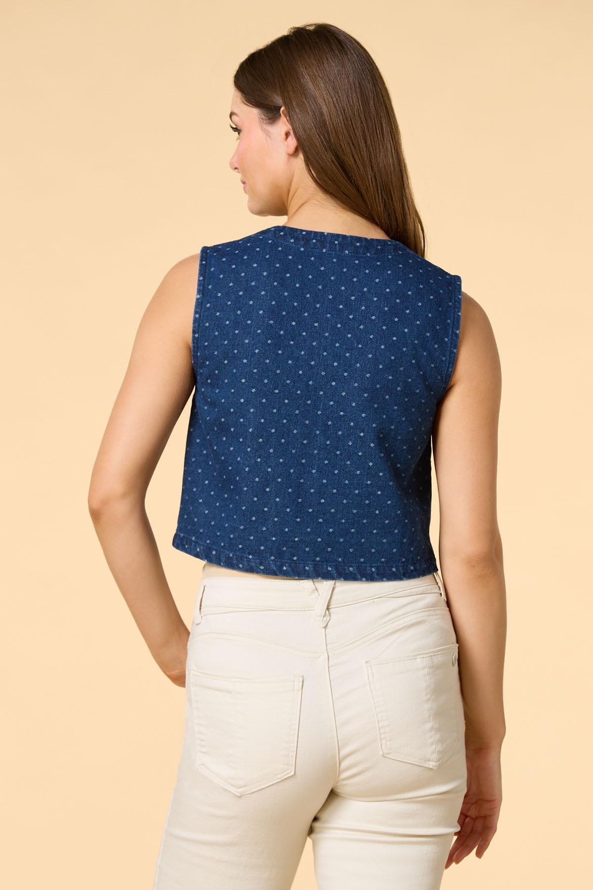 Versona on the dot denim vest DARK_WASH_DENIM